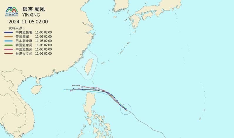 銀杏颱風預估以西北轉西的方向朝南海移動的機率高。圖/取自天氣與氣候監測網