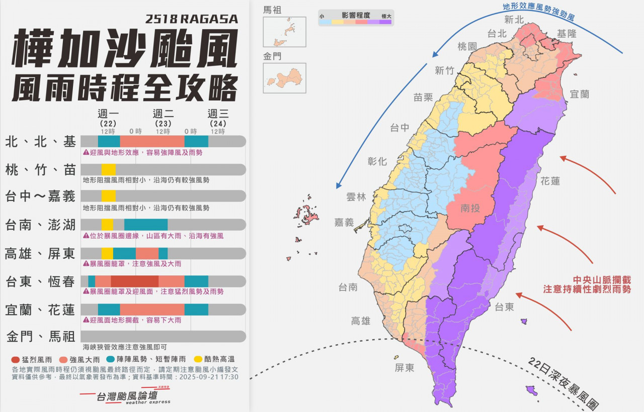 樺加沙颱風最新路徑！10縣市恐達停班課標準！怪物級風雨最強時段曝光